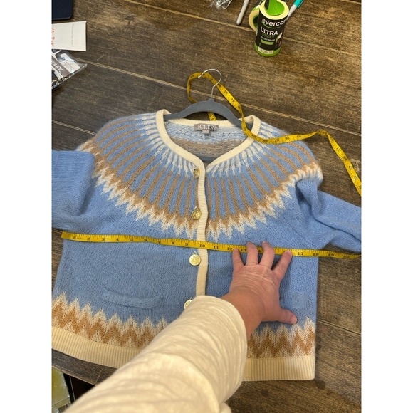 J.Crew Fair Isle Cardigan in Frosted Tundra Snow Brushed Yarn Sweater Medium - Picture 9 of 11